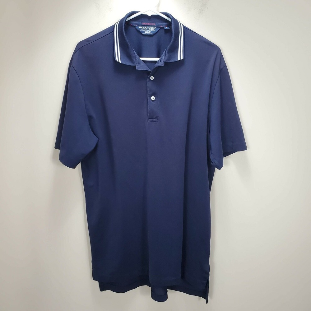 Ralph Lauren Golf Sport Performance Blue Polo Short Sleeve Mens Large Spell-Out